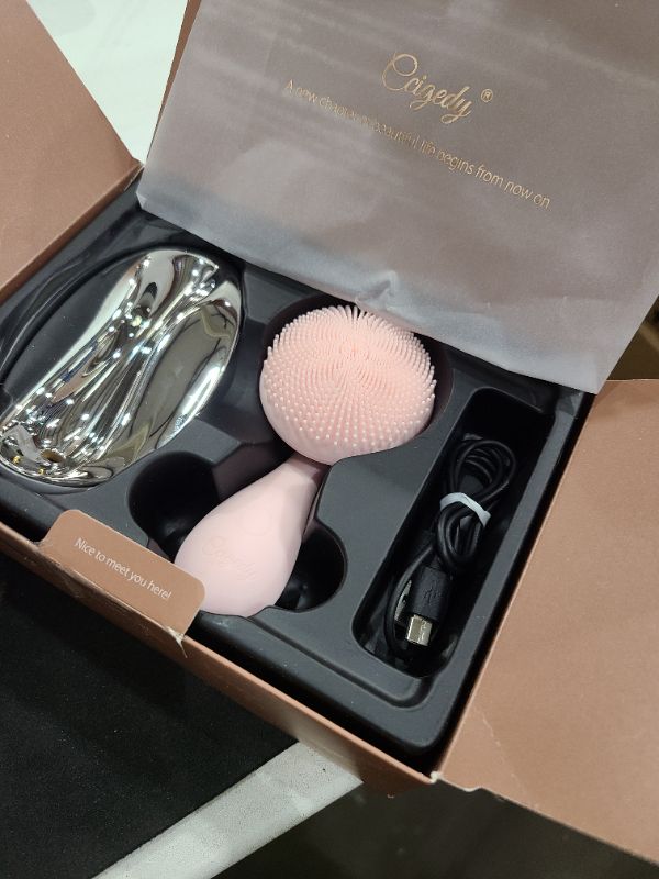 Photo 1 of 2 in 1 Facial Cleansing Brush,Rotating Magnetic Beads & Massage Cleaning Silicone Face Scrubber?Waterproof and Rechargeable Face Scrub Brush