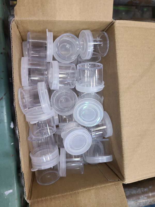 Photo 1 of 50 Pieces Plastic Mini Containers with Lids Small Paint Cup DIY Craft Storage Containers Craft Paint Cup for Beads Seeds Clay or Others