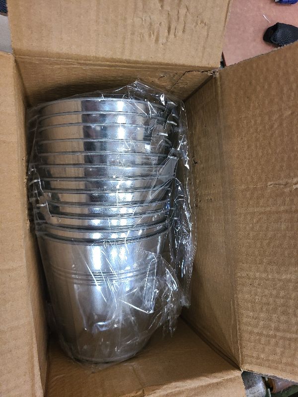 Photo 1 of 12 Pack Galvanized Metal Buckets with Handles for Party Decorations, Small Tin Pails (4.7 in)