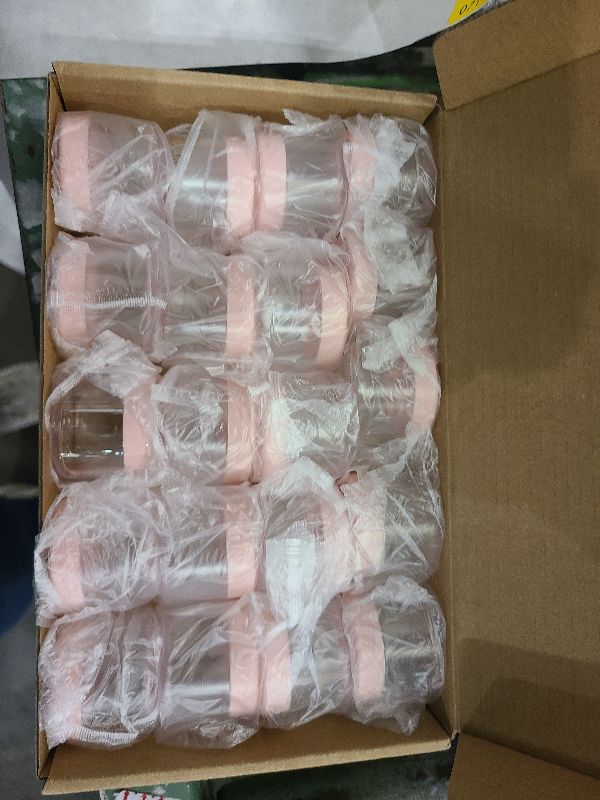 Photo 1 of 20 Pieces Round Pot Jars Plastic Cosmetic Containers Set with Lid for Liquid Creams Sample, 20 ml/ 0.7 oz (Pink Lid)