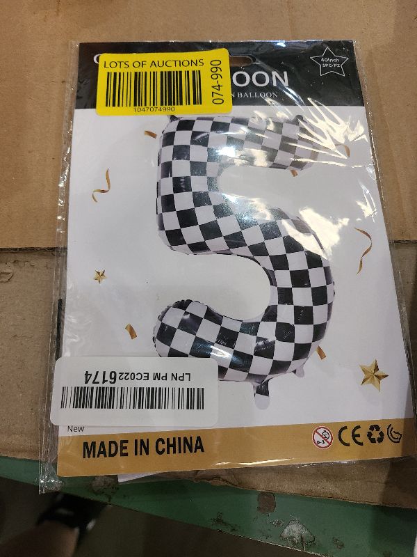 Photo 1 of 40 Inch Checkered 5 Balloon Large Black and White Number Balloon for Race Car 5th Birthday Party Supplies Number 5 Checkered Balloon
