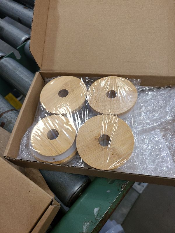 Photo 1 of 10 Pieces Bamboo Lids for Glass Cups Reusable 70mm Mason Jar Lids with Straw Hole Include Straw and Brush for 16oz Beer Can Cups Soda Drinking Jars Glasses