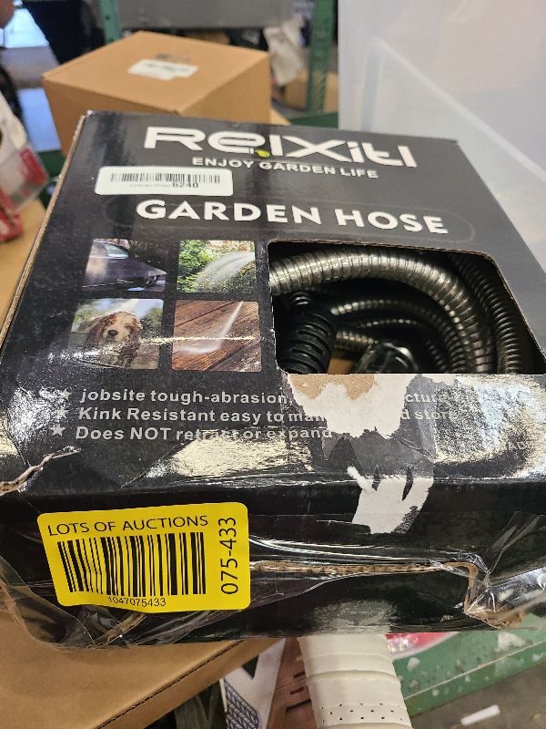 Photo 1 of 25FT Metal Garden Hose - Stainless Steel, Heavy Duty, Flexible & Lightweight, Never Kink and Tangle, with 10-Function Nozzle, Pressure Resistant for Outdoor Use (Grey)