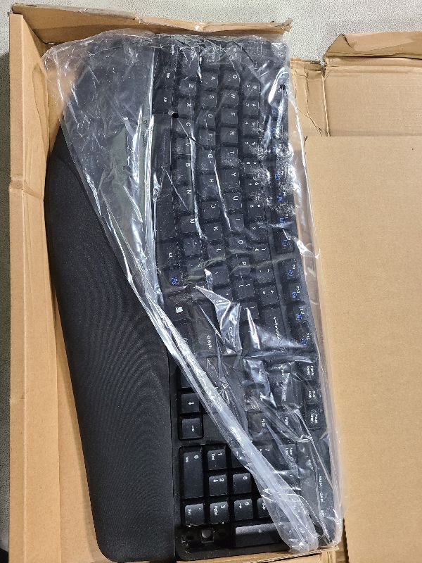 Photo 1 of Amazon Basics Ergonomic Keyboard and Mouse Combo, Wireless, Right-Handed, 2.4 GHz USB, PC, Laptop, Black