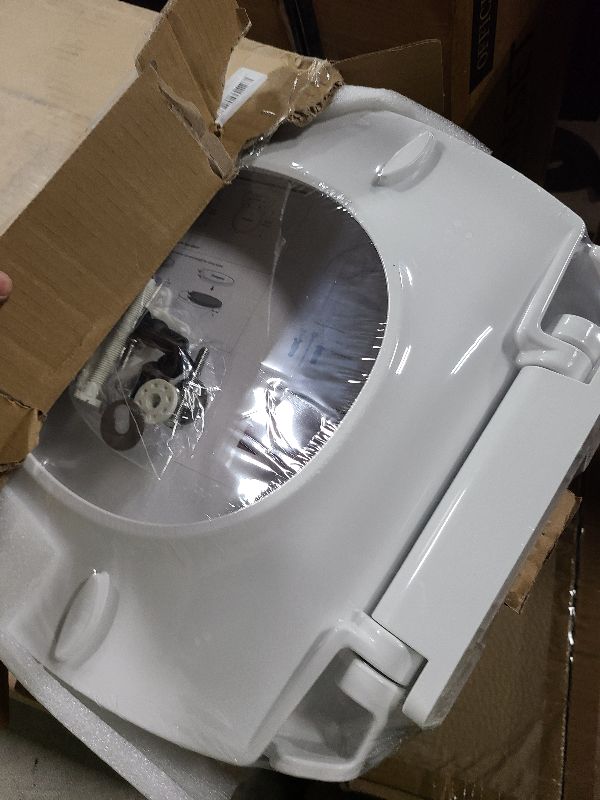Photo 1 of Hibbent Elongated Toilet Seat with Oval Cover, Soft Close Toilet Seat, Easy to Install,Never Loosen Hinge to Prevent Shifting, Non-slip Seat Bumpers and Easily Cleaning(White)