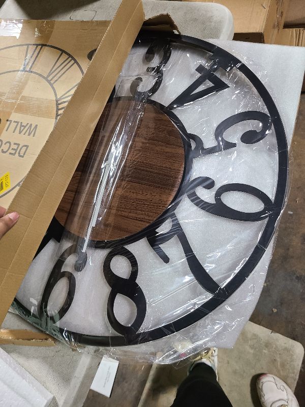 Photo 1 of 1st owned Large Wall Clock for Living Room Decor- 24" Decorative Antique Silent Non Ticking,Battery Operated,Black Metal,Wood Clocks for Farmhouse,Dining Room,Bedroom,Kitchen - Arabic Numerals