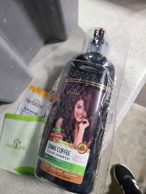 Photo 1 of Herbishh Hair Color Shampoo - Magic Dye for Gray Hair, Lasting Color in Minutes - 500 Ml, 3-In-1, Ammonia-Free (Dark Brown)
