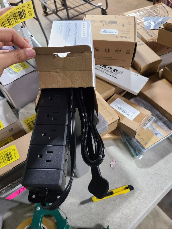 Photo 1 of 45W USB-C Fast Charging Under Desk Power Strip,12 Outlet Mountable Power Strip with 4 USB,1200J Surge Protection,6FT Flat Extension Cord Black