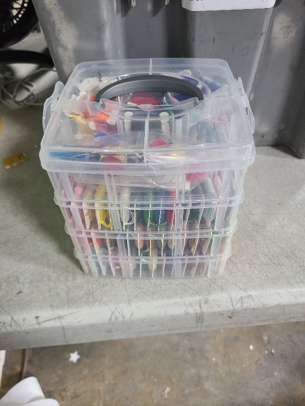 Photo 1 of 262 Pack Embroidery Thread Floss Kit Including 200 Colors 8 M/Pcs Cross Stitch Sewing Thread with Floss Bins and 62 Pcs Cross Stitch Tool,4-Tier Transparent Storage Box