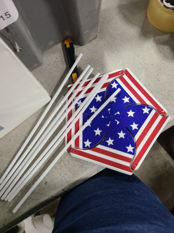 Photo 1 of 24 Pcs Patriotic Pinwheels 4th of July Pinwheels Independence Day Pinwheels Windmill Decorations Red White and Blue American Flag Windmill Toy Wind Spinner for Garden Outdoor Party (Stylish Style)