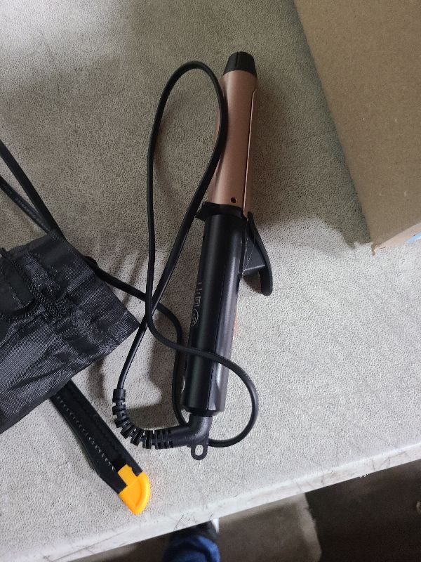 Photo 1 of 1 Inch Dual Voltage Ceramic Curling Iron with Keratin & Argan Oil, Mini Hair Curler, Travel Size with Storage Bag