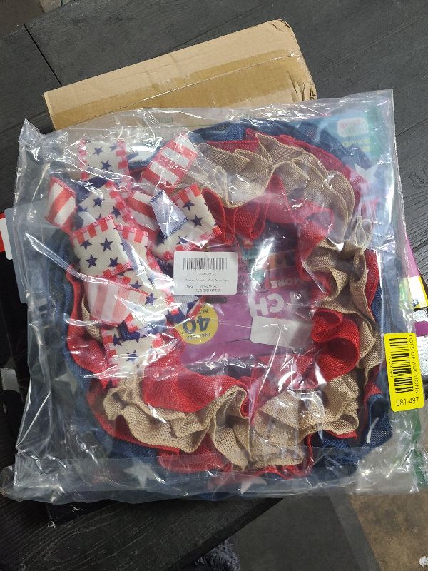 Photo 1 of 15.8 Inch Patriotic Wreaths for Front Door 4th of July Fourth Garland Memorial Day Wreaths American Flag Garland for Independence Day Indoor Outdoor Door Wall Decor Home