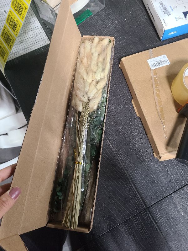 Photo 1 of 110 PCS of Boho Pampas Grass Decor, Naturally Dried Pompas, Bunny Tails Dried Flowers, and dried eucalyptus. Perfect for Weddings, Boho Party Decorations, and Table Decor.