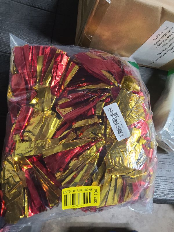 Photo 1 of 4 Pcs Metallic Cheerleading Pom Poms, 12Inch Cheerleader Pompoms with Baton Handle for Kids Adults School Team Sports Games Dance Cheering (Gold Red)