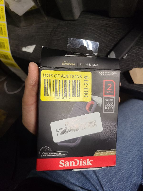 Photo 1 of SanDisk 2TB Extreme Portable SSD - Up to 1050MB/s, USB-C, USB 3.2 Gen 2, IP65 Water and Dust Resistance, Updated Firmware - External Solid State Drive - SDSSDE61-2T00-G25