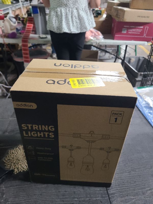 Photo 1 of addlon 48 FT Outdoor String Lights Commercial Grade Weatherproof Strand, 18 Edison Vintage Bulbs, 15 Hanging Sockets (3 Spare Bulbs), ETL Listed Heavy-Duty Decorative Christmas Lights for Patio Garden