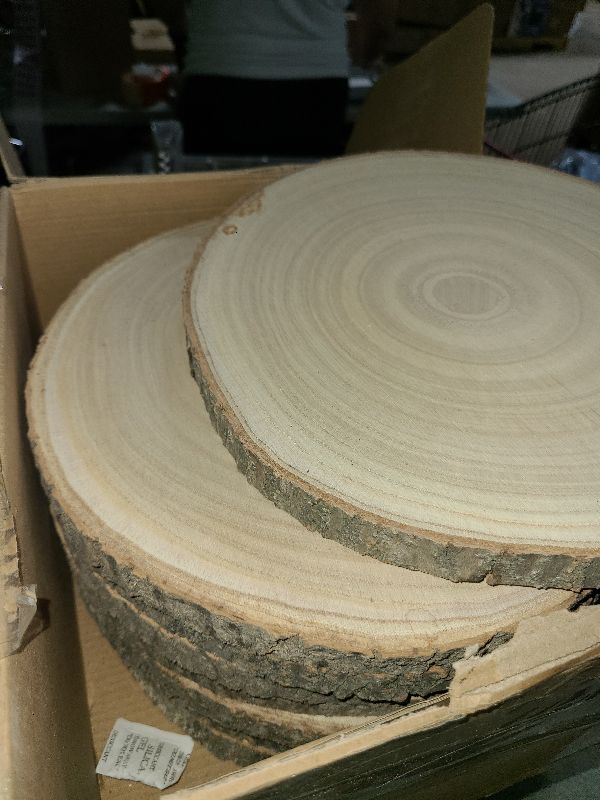 Photo 1 of 8 Pcs Wood Slices 11-12 Inch Large Wood Rounds Unfinished Wood for Centerpieces, Natural Wood Slices for Crafts,Decor, Sign...