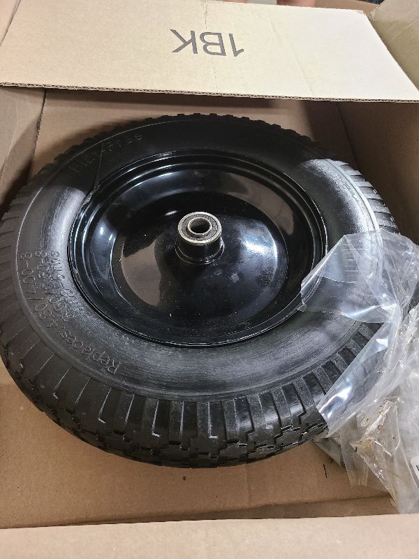 Photo 1 of 4.80/4.00-8" Flat Free Tire and Wheel 14.5" Wheelbarrow Tire,with 5/8" Axle Bore Hole,3"Center Hub and 3/4" Bearings,Universal Replacement Solid Tire for Hand Truck/Utility Cart/Garden Cart