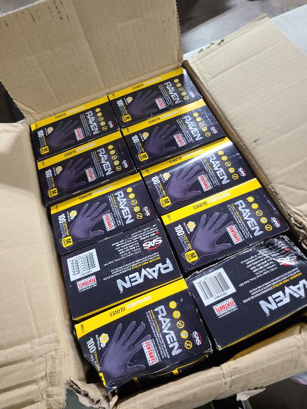 Photo 1 of 10 Pack SAS Safety 66517 Raven 6 mil Black Nitrile Disposable Gloves 7 Mil - Medium (10 boxes of 100 each)