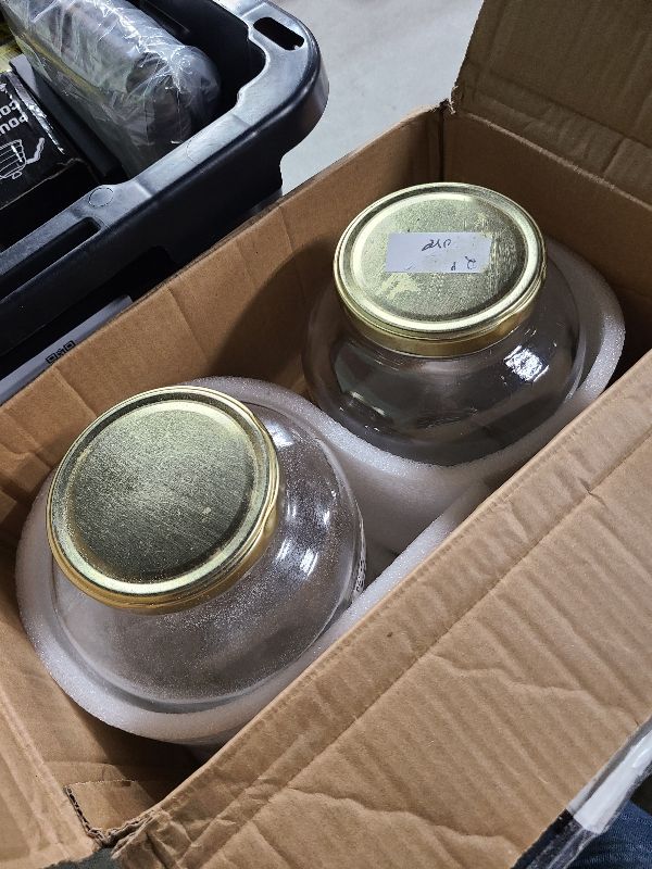 Photo 1 of 2 Pack Wide Mouth 1 Gallon Clear Glass Jar with Lid, Heavy Duty Airtight Screw Lid with Silicone Gasket - Large Mason Jar with 2 Scale Mark for Fermenting Kombucha and Storing Food(Extra 2 Gaskets)