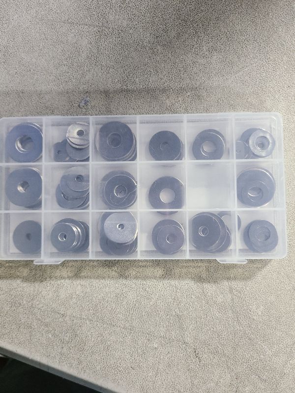 Photo 1 of 108-Piece, 18 Size, Stainless Steel Flat & Fender Washers Assortment Kit, Metal Screw Washers Set for Bolts, Industrial, Covering M3 to M12 (Metric), OD from15 to 30 mm