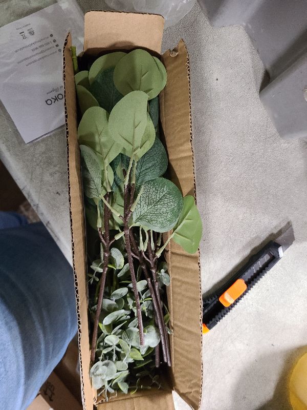 Photo 1 of 10 Pcs Mixed Eucalyptus Leaves Stems Bulk Artificial Silver Dollar Picks Faux Branches for Vase Bouquets Floral Arrangement Wreath Farmhouse Rustic Greenery Decor