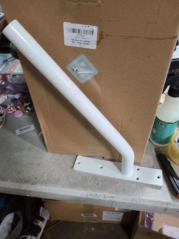 Photo 1 of 16 Inch White Stair Handrails for 1-3 Steps, Munzong Anti-Slip SUS304 Stainless Steel Hand Rail for Stairs, Knurled Safety Grab Bar for Outdoor Garage Porch Entry Interior Exterior Stairway-1.25” Tube