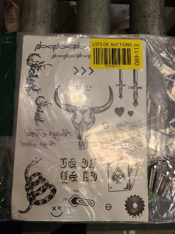 Photo 1 of 6 Sheets Temporary Tattoos Kit - Fake Body Art for Women, Men, & Kids - Face Tattoos for Festival, Cosplay & Halloween Costume Accessories