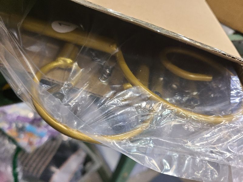 Photo 1 of 46" H Metal Round Tube Scroll Display Easel, Vintage Gold Decorative Large Adjustable Floor Standing Easel with Chain Support, Perfect for Showcasing Pictures, Artwork, Picture Frame Wedding Sign Etc