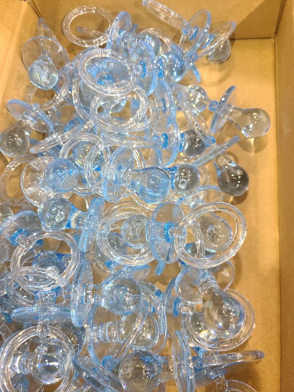 Photo 1 of 50 Pieces 2.75 Inch Baby Pacifier Baby Shower Plastic Pacifier for Baby Shower Pacifier, Baby Shower Gender Show Party Decoration DIY Baby Shower Birthday Party Gift (Blue)