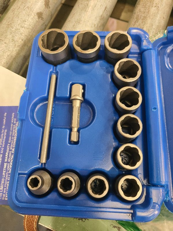 Photo 1 of 13 Piece Bolt Extractor Set | Made in USA Turbo Sockets for Stripped, Rounded, Frozen Bolts & Nuts | ?” Drive Impact Grade Lug Nut & Bolt Remover Kit | Nut Extractor Socket Set