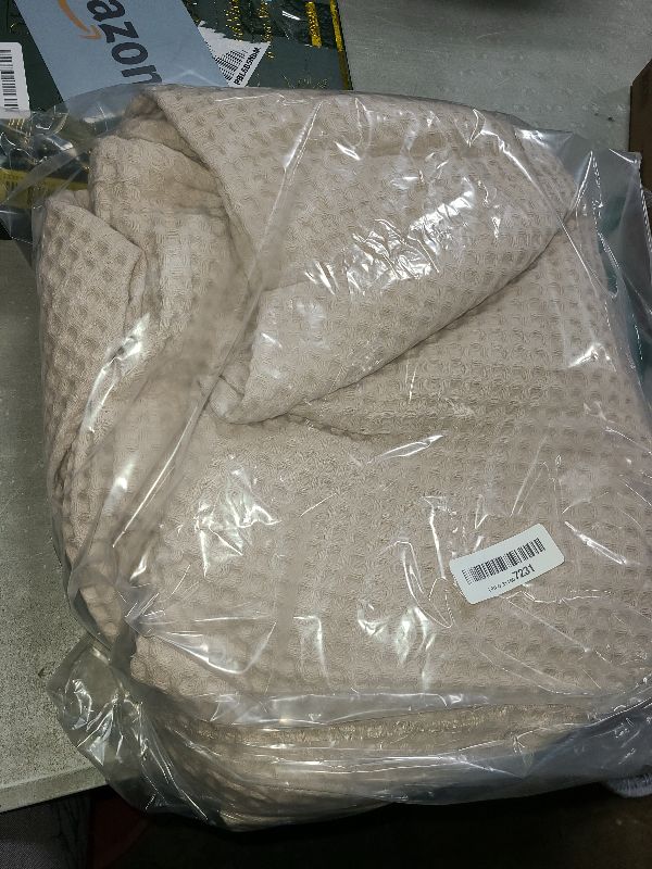 Photo 1 of 100% Cotton Waffle Weave Bed Blanket | Soft, Breathable, and Lightweight Blanket for All-Season | Perfect for Layering | Brielle Collection (King, Taupe)
