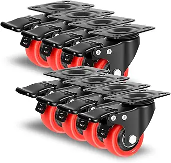 Photo 1 of 2 Inch Casters (8 Pack), Heavy Duty Top Plate Caster Wheels with Brake, 360 Degree Durable Locking Furniture Swivel Castors, No Noise Polyurethane Wheels for Cabinet