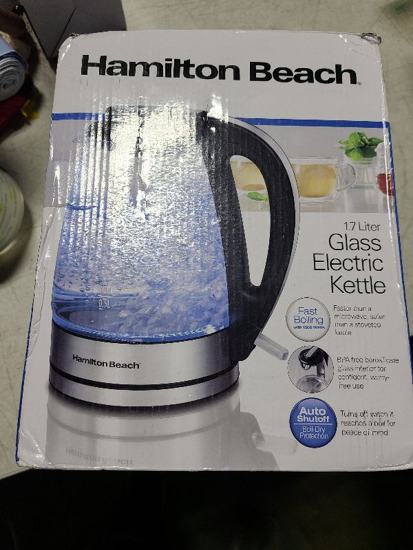Photo 1 of Hamilton Beach 1.7L Electric Kettle, Water Boiler & Heater, LED Indicator, Built-In Mesh Filter, Auto-Shutoff & Boil-Dry Protection, Cordless Serving, Clear Glass (40864)