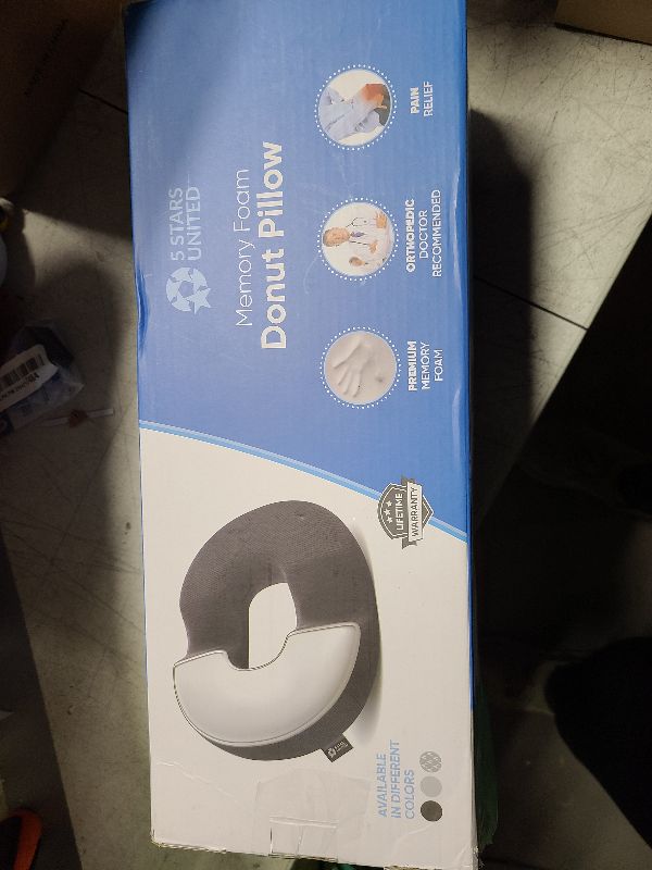 Photo 1 of 5 STARS UNITED Donut Pillow Hemorrhoid Tailbone Cushion – Large Cushion for Pain Relief – Coccyx, Prostate, Sciatica, Pelvic Floor, Pressure Sores, Pregnancy, Postpartum Recovery, Black