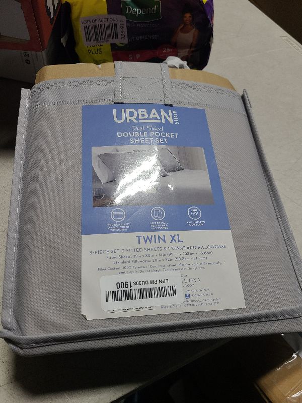 Photo 1 of Amazing Basics 3 Piece Twin XL Sheet Set with 2 Fitted Sheet Featuring Tech Storage Side Pockets and 1 Pillow Case -Grey -Top Sheet Not Included