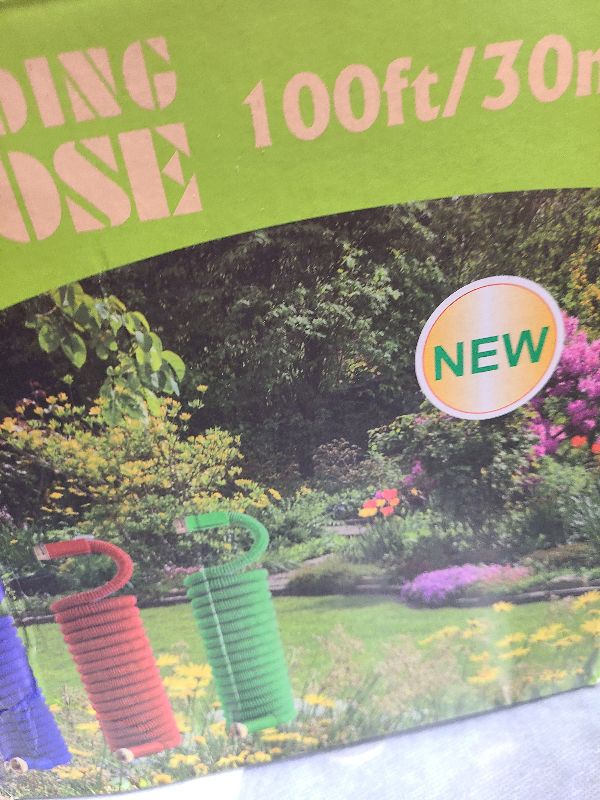 Photo 1 of 100 ft Expandable Garden Hose - 2025 Reinforced No Kink Retractable Water Hose 100ft with 10 Pattern Spray Nozzle, Solid Brass Fittings, Strong Expanding Latex Tube - Super Lightweight & Flexible