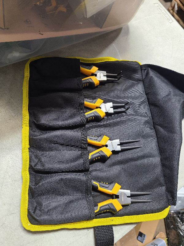 Photo 1 of 4-Piece Snap Ring Pliers Set - 7-Inch Internal/External Circlip Pliers Kit (Straight/Bent Jaw, 5/64" Tip) for Ring Removal, Heavy Duty Chrome Vanadium Steel with Storage Pouch