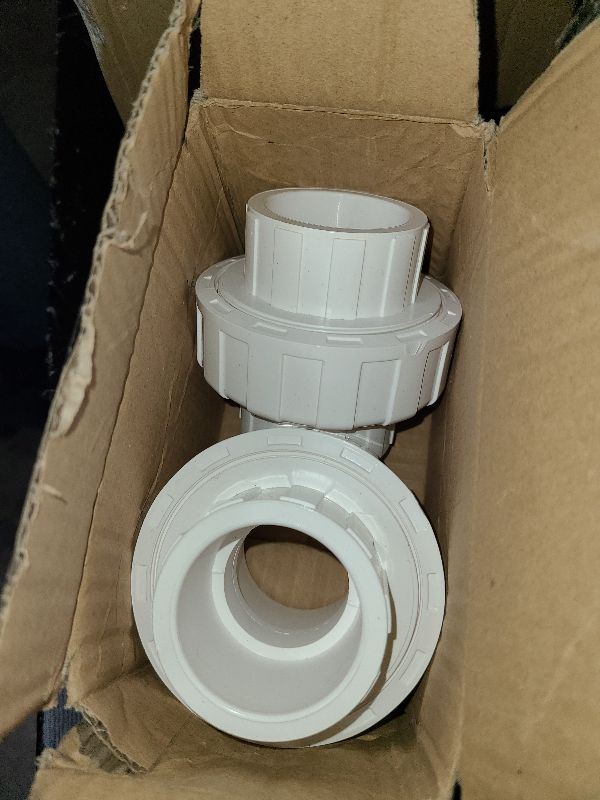 Photo 1 of 2Pcs 1-1/2" PVC Union Coupling Pipe Fitting (Socket x Socket) 1.5Inch PVC Slip Union PVC Adapter Coupling Schedule 40, EPDM O-Ring, White