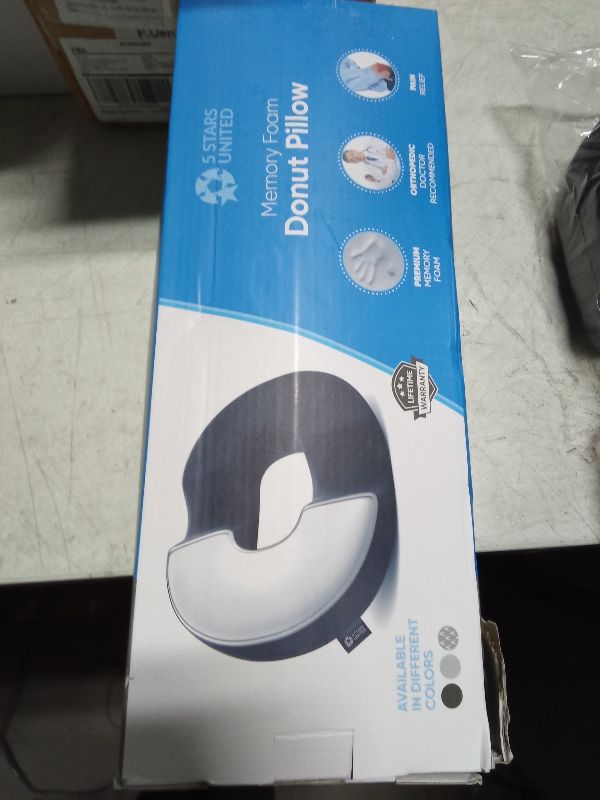 Photo 1 of 5 STARS UNITED Donut Pillow Hemorrhoid Tailbone Cushion – Large Cushion for Pain Relief – Coccyx, Prostate, Sciatica, Pelvic Floor, Pressure Sores, Pregnancy, Postpartum Recovery, Black
