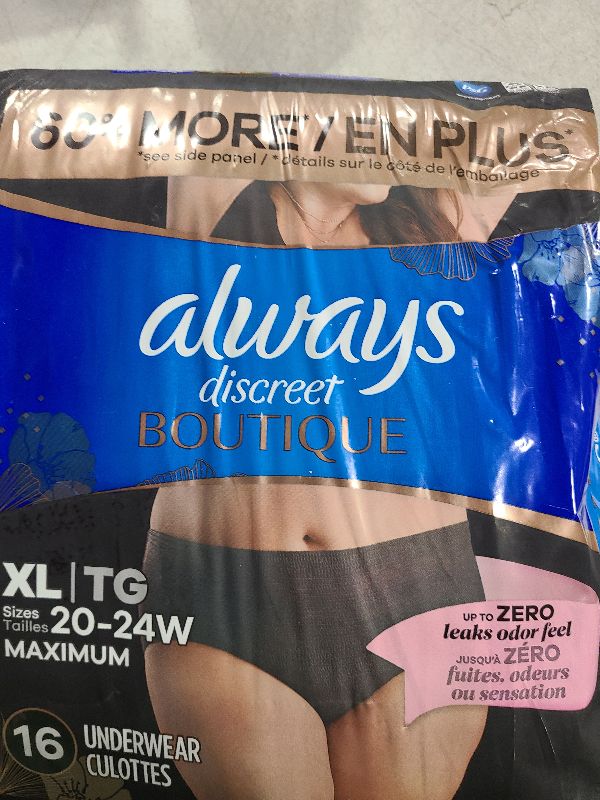 Photo 1 of Always Discreet Boutique Incontinence and Postpartum Underwear for Women, Maximum Protection, XL, Black, 16 Count