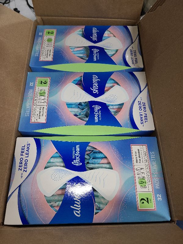 Photo 1 of Always Infinity Flexfoam Feminine Pads for Women, Size 2, Heavy, without wings, Unscented, 32ct X 3 Packs (96 Count Total)