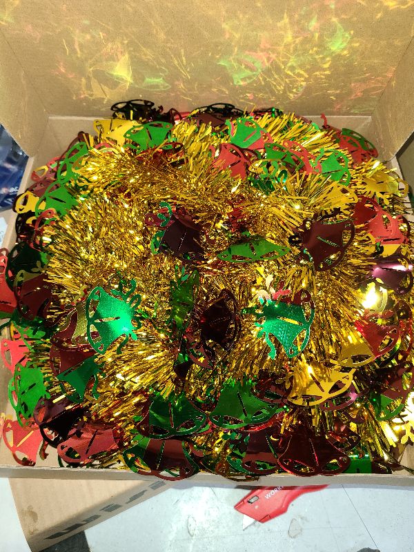 Photo 1 of 5FT Pop Up Christmas Tree, Artificial Pencil Christmas Tree with Lights, Collapsible Tinsel Christmas Tree for Home Office Xmas Decor, Gold