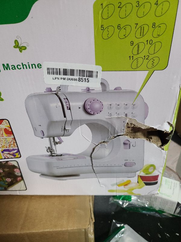 Photo 1 of JUCVNB Mini Sewing Machine for Beginners and Kids Ages 8-12, Portable Sewing Machines with 12 Built-in Stitch Patterns, Light, 2 Speed Foot Pedal - Purple & White (with 27 Pieces Sewing Kit & Case)