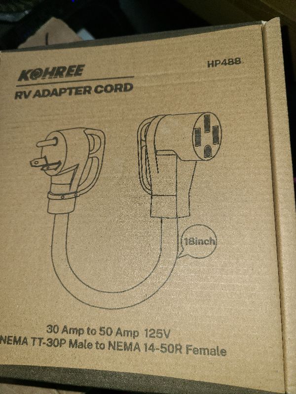 Photo 1 of  Kohree 50 Amp to 30 Amp RV Adapter 18", Heavy Duty RV Dogbone Electrical Plug Adapter with Grip Handle, NEMA 14-50P to NEMA TT-30R, 125V/3750W, ETL Listed 