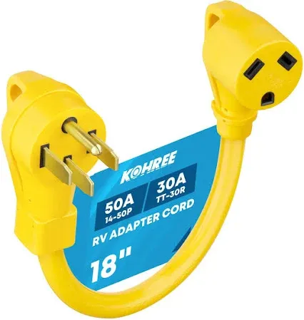Photo 1 of  Kohree 50 Amp to 30 Amp RV Adapter 18", Heavy Duty RV Dogbone Electrical Plug Adapter with Grip Handle, NEMA 14-50P to NEMA TT-30R, 125V/3750W, ETL Listed 