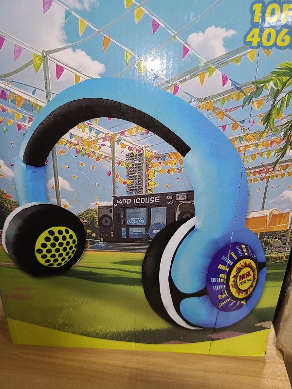 Photo 1 of 80's 90's Party Decoration 10FT Inflatable Headphones Archway Party Decorations, Blow up LED Lights Favors, for 80s 90s Hip Hop Theme, Birthday, Music, Disco Retro Theme