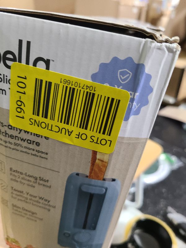 Photo 1 of bella 2 Slice Slim Toaster, 6 Setting Shade Control w Reheat and Cancel Buttons, Removable Crumb Tray, 10” Long Slot, Anti Jam & Auto Shutoff, Auto Centering Guides and Cord Wrap, 900 Watt, Surf