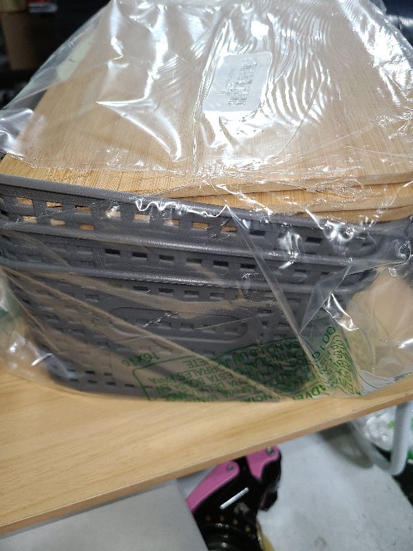 Photo 1 of **ONLY 3**
Plastic Storage Baskets With Bamboo Lid - Plastic Storage Containers Stackable Storage bins: Storage Baskets for Organizing Shelves Drawers Desktop Closet Playroom Classroom Office, 6 Pack, Gray
