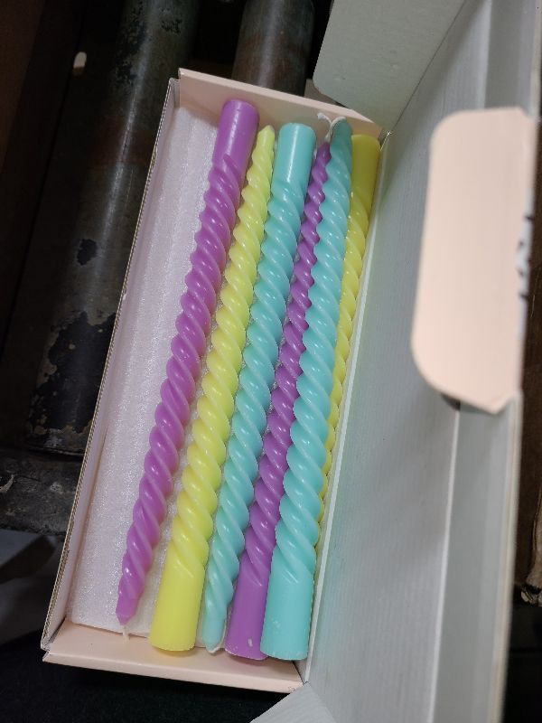 Photo 1 of 10 Inch Multi-Color Spiral Taper Candles for Home Decoration, 12 Pack Cream Candlesticks for Dinner Party Wedding Holiday